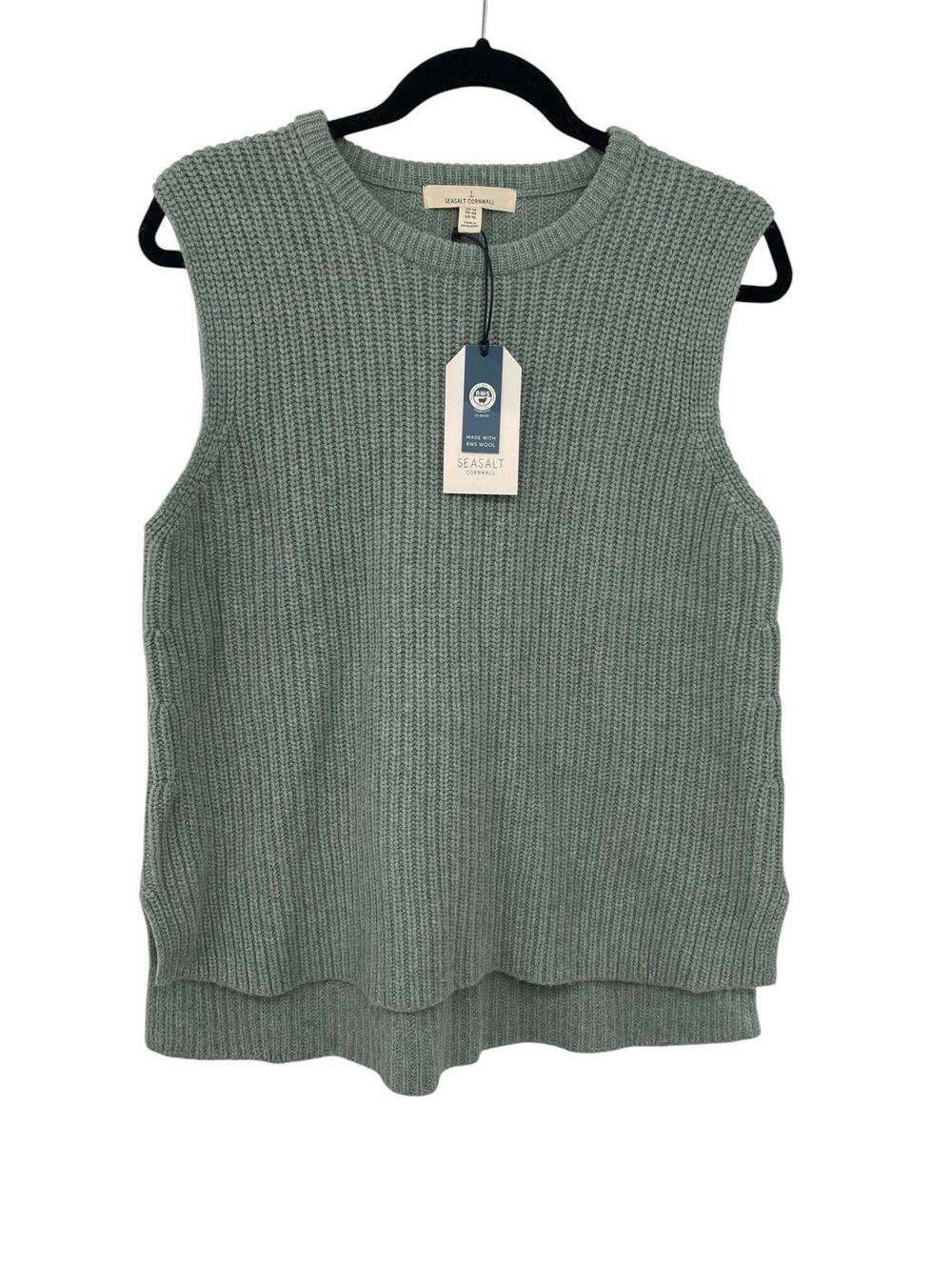 NWT Seasalt Cornwall Gull Rising Knitted Vest Merino Wool Blend Green Size 10